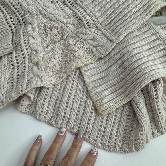 Garnet Hill Women’s Cardigan Sweater Cream Beige Open Long Sleeve Knit Lace S - Picture 5 of 7